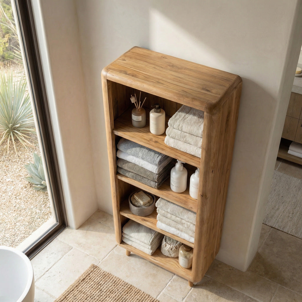 Handcrafted Wooden Open-system Bathroom Cabinet For Spa Decor