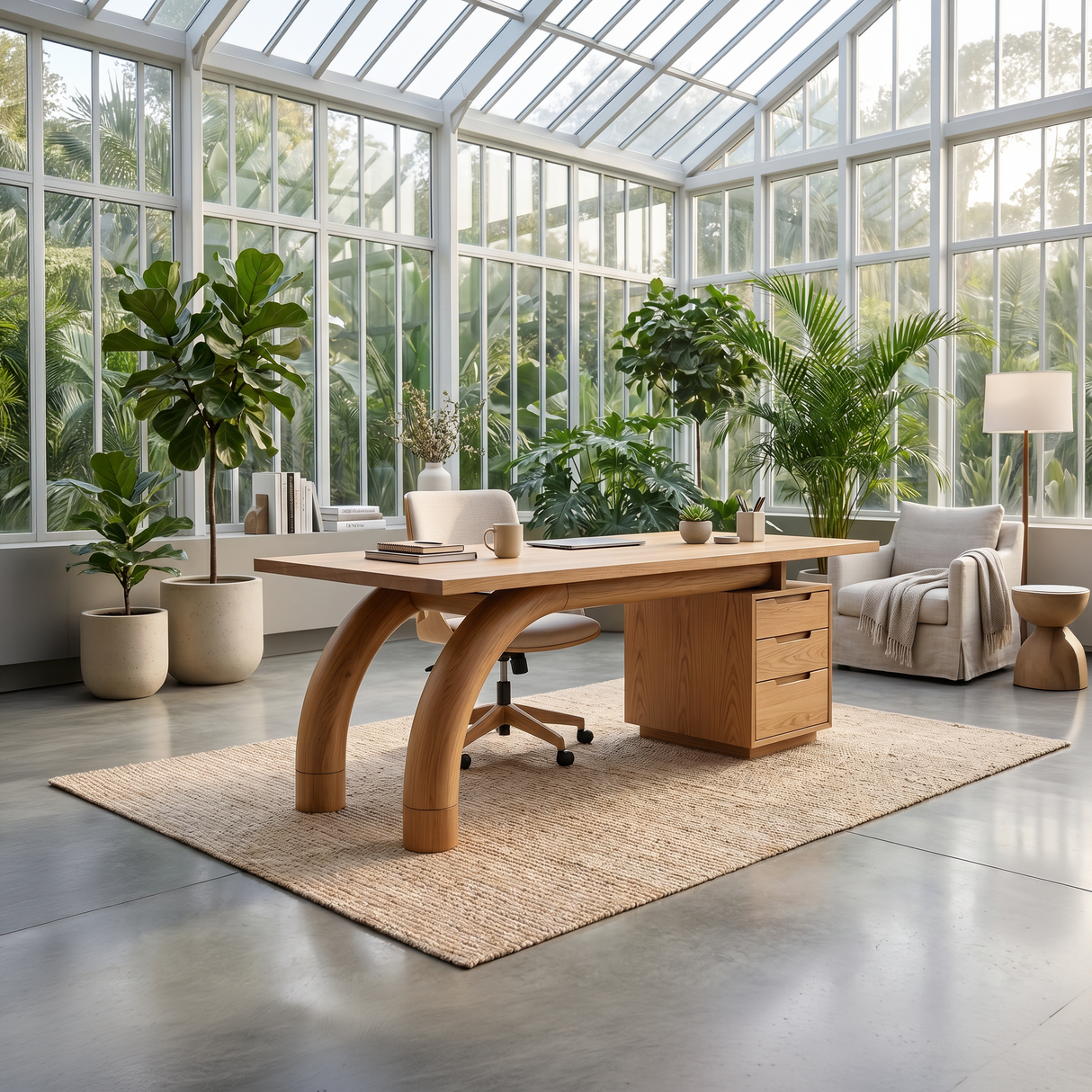Modern Curved Desk With Open Shelf For Home Office