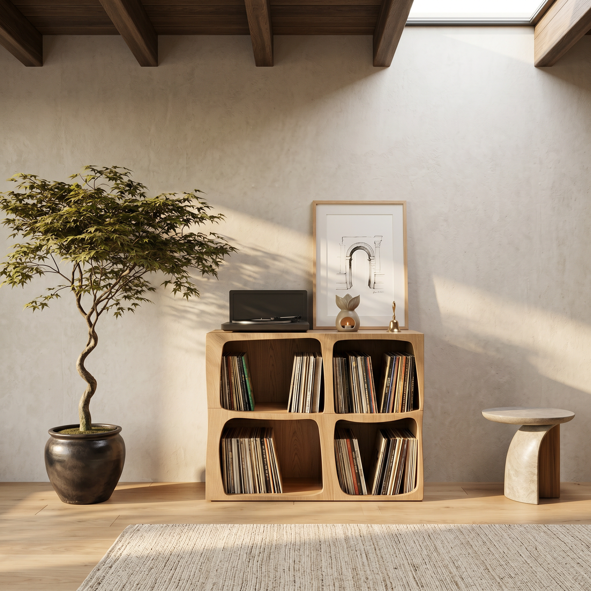 Mid Century Live Edge Record Stand Modern Living Room