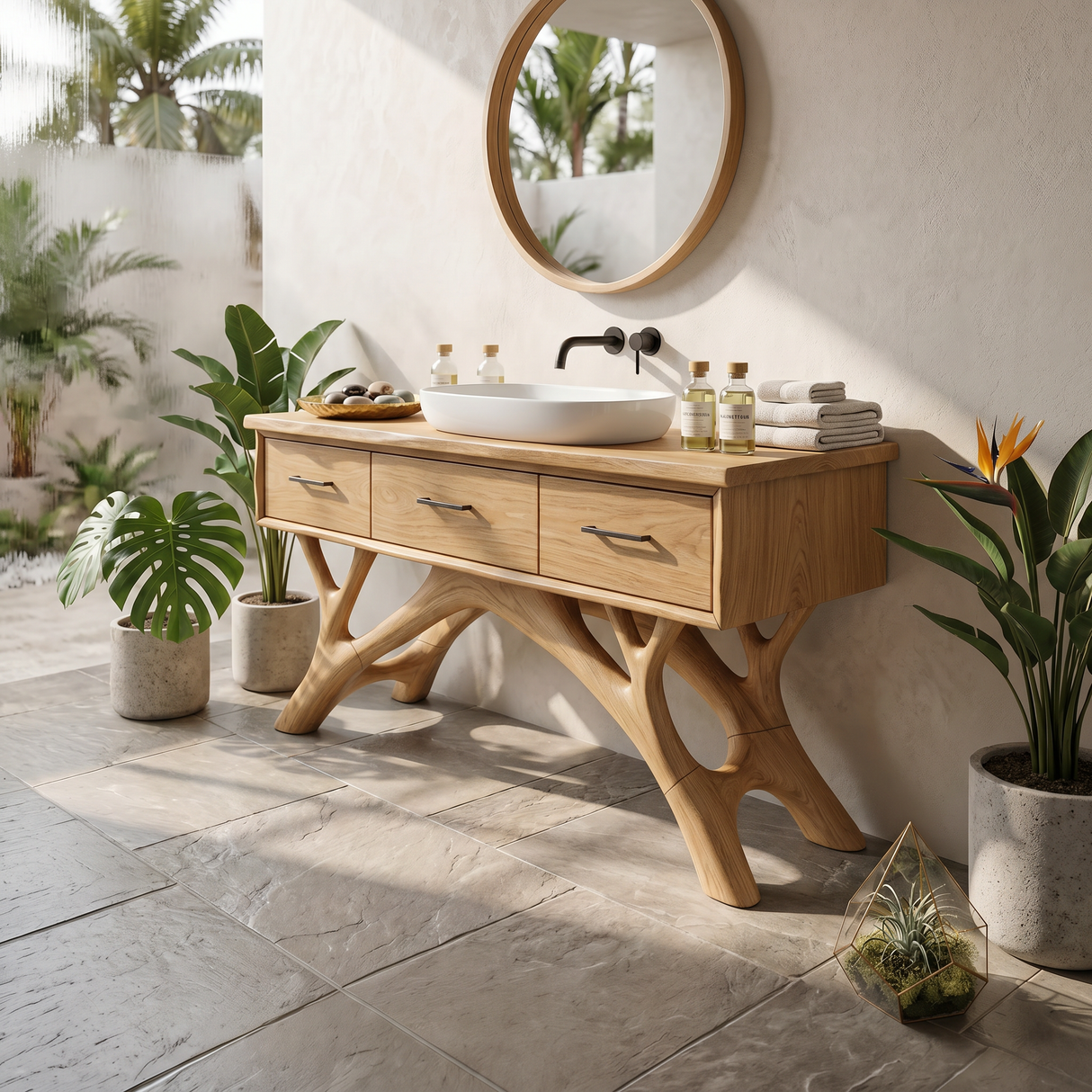 Modern Monkeypod Wood Sink Vanity For Urban Bathroom