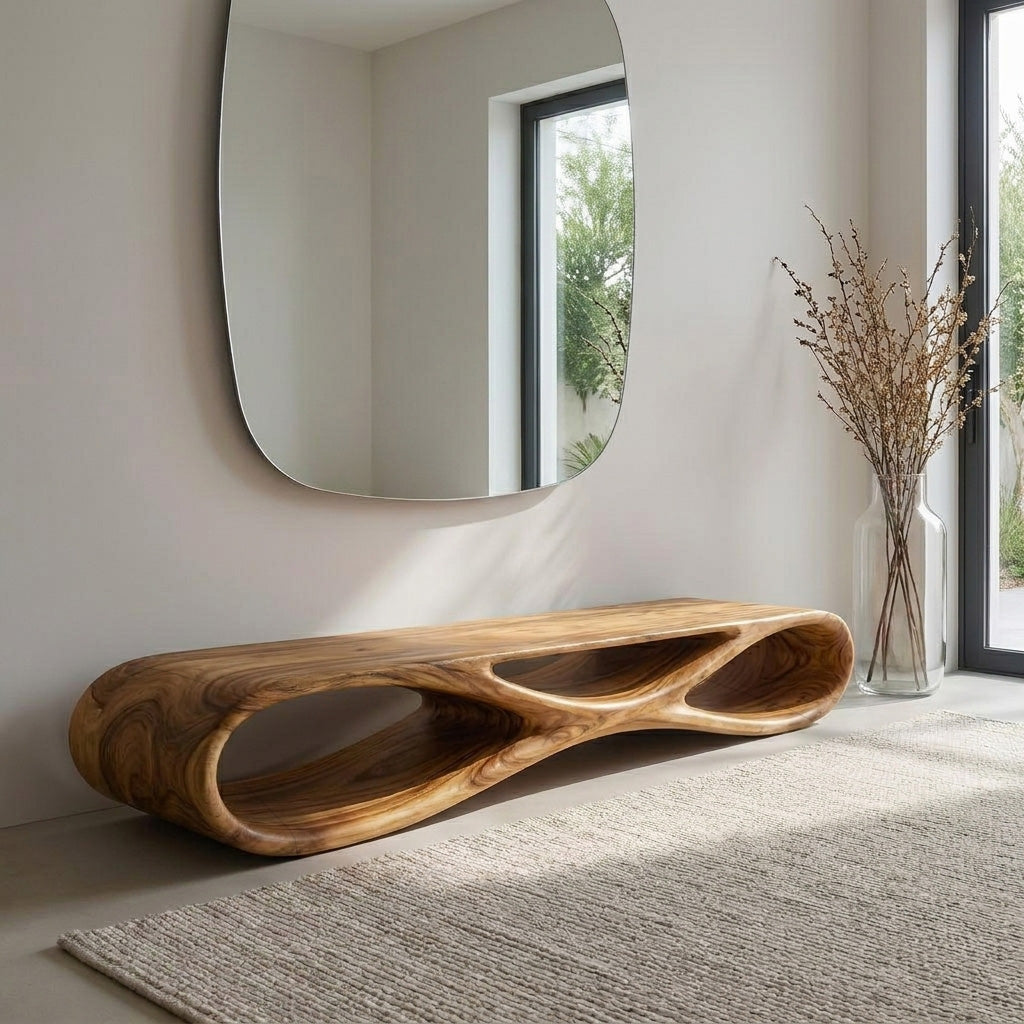 Modern Organic Wood Bench For Elegant Home Entryway