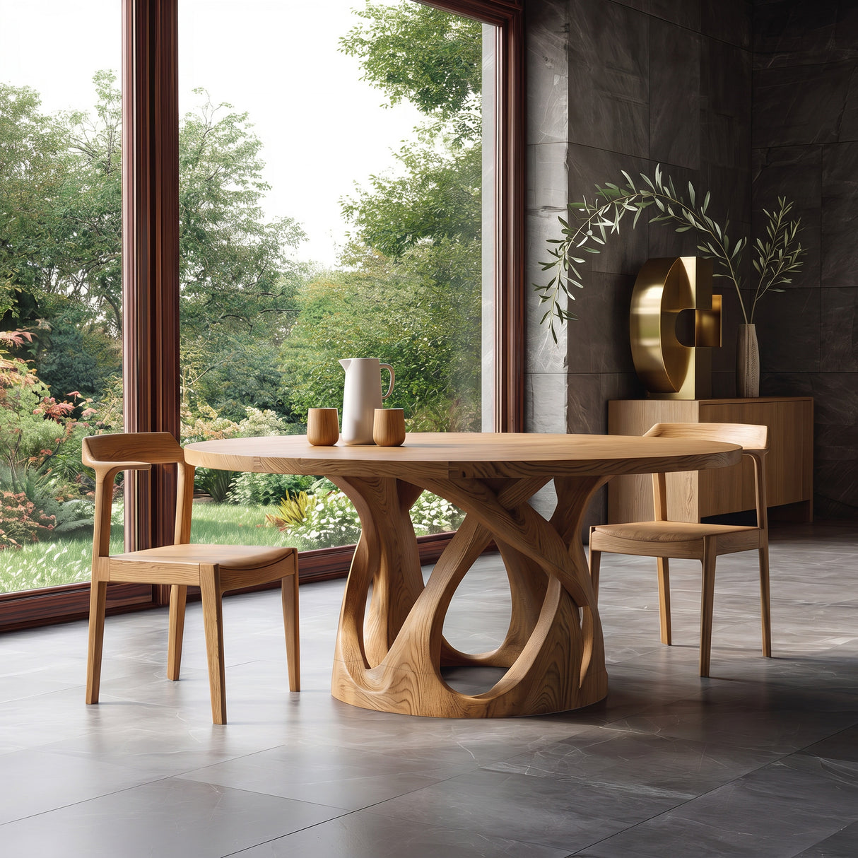 Modern Sculptural Leg Round Dining Table For Breakfast Nook