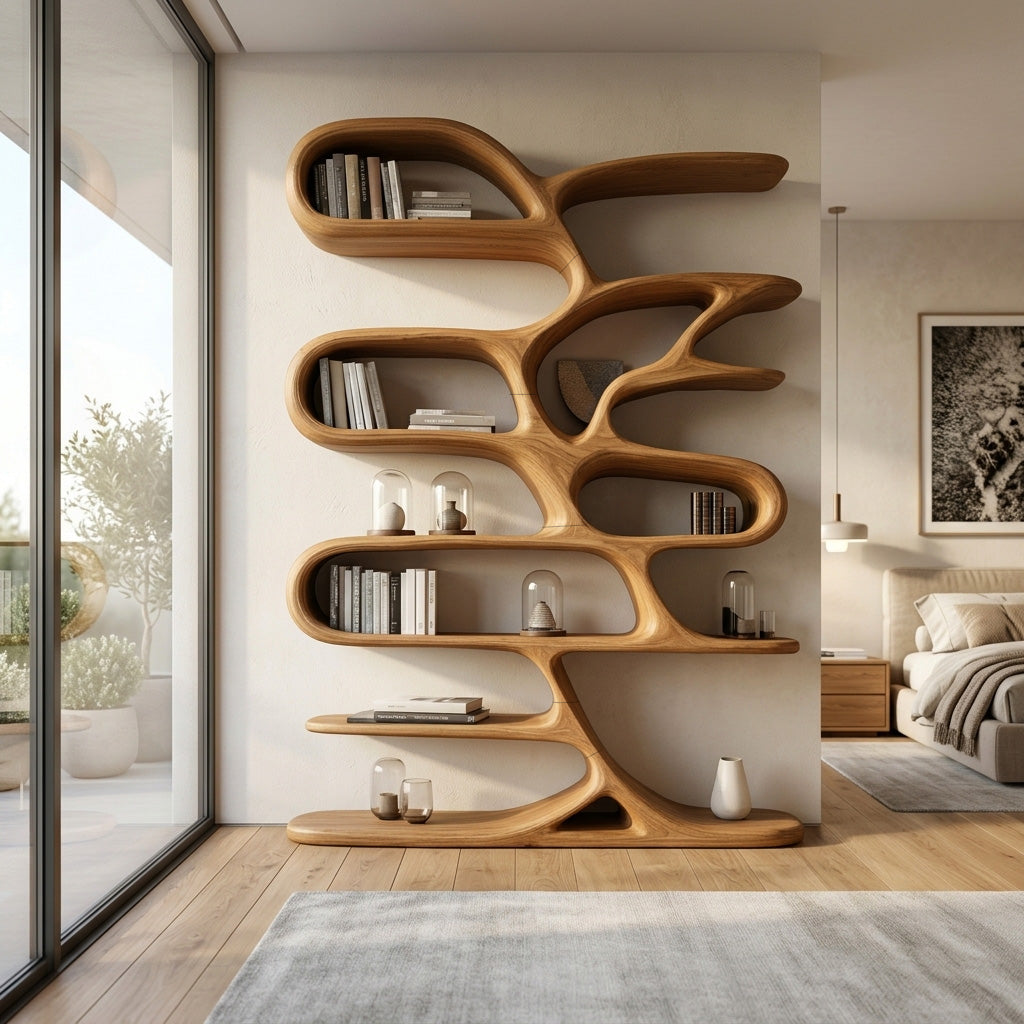 Contemporary Wooden Bookcase For Minimalist Living Room Decor