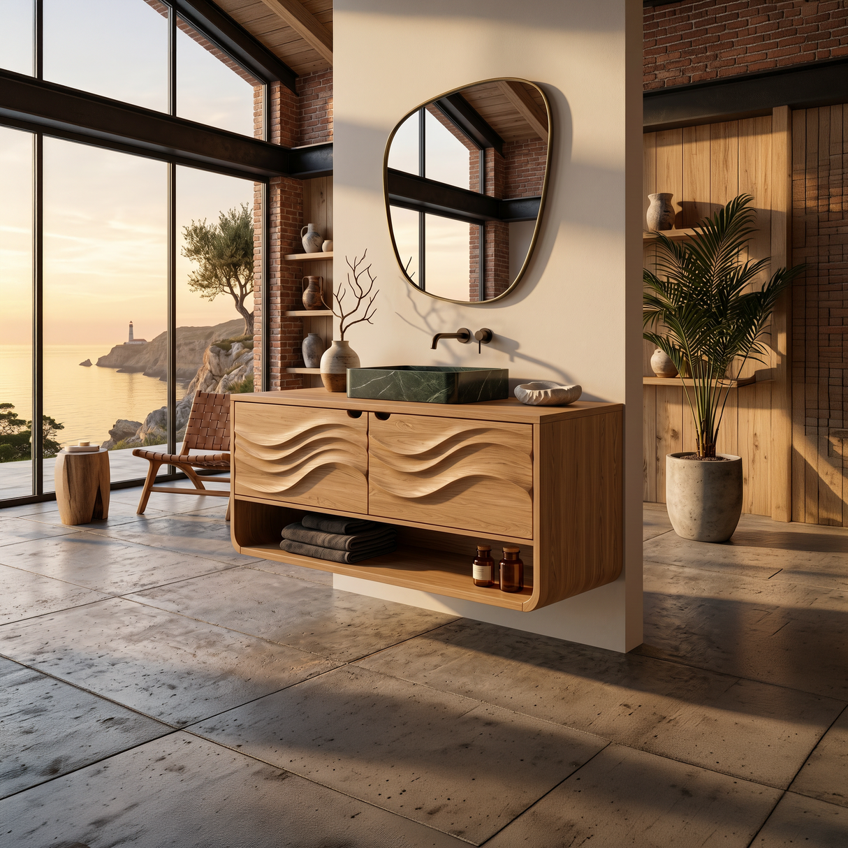 Scandinavian Floating Vanity With Cabinet For Apartment