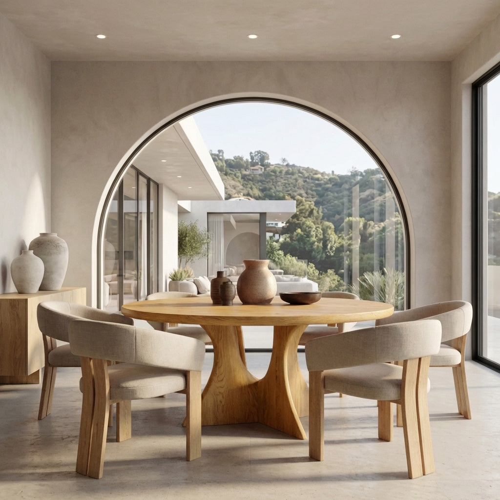 Organic Round Wooden Dining Table For Dining Room