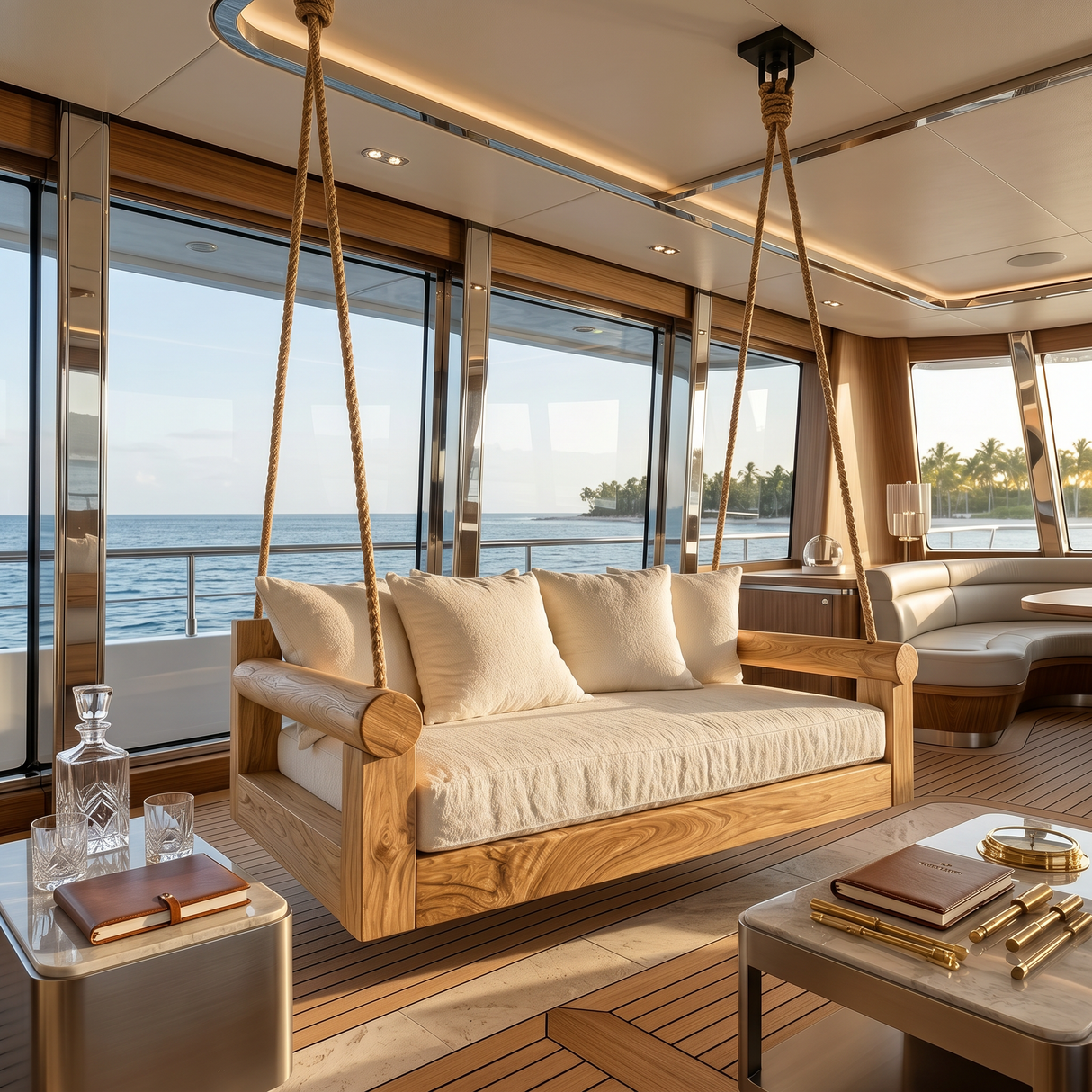 Contemporary Hanging Sofa Swing City View Luxury Apartment