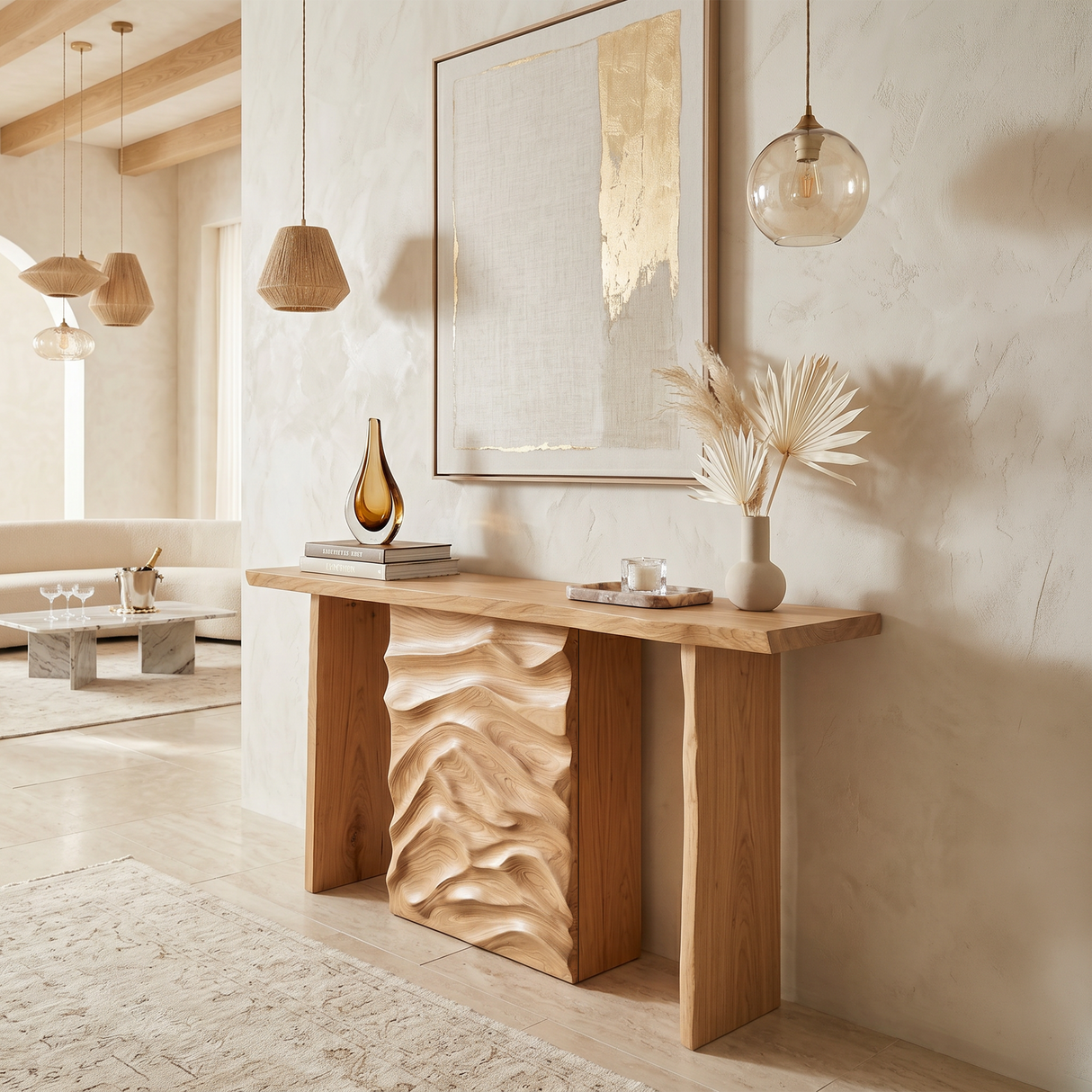 Scandinavian Organic Edge Hall Table For Resort Interior Space