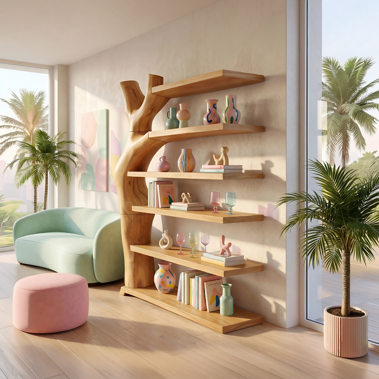 Mid Century Decorative Bookcase Display Organizer For Living Room