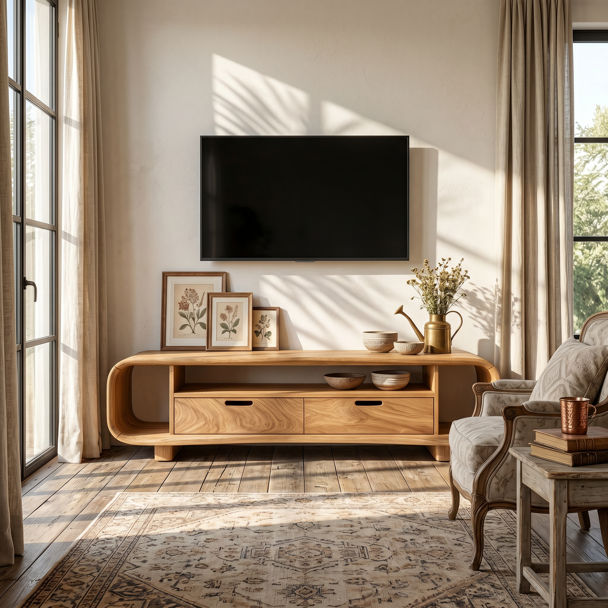 Modern Organic TV Stand For Desert Courtyard Living Room