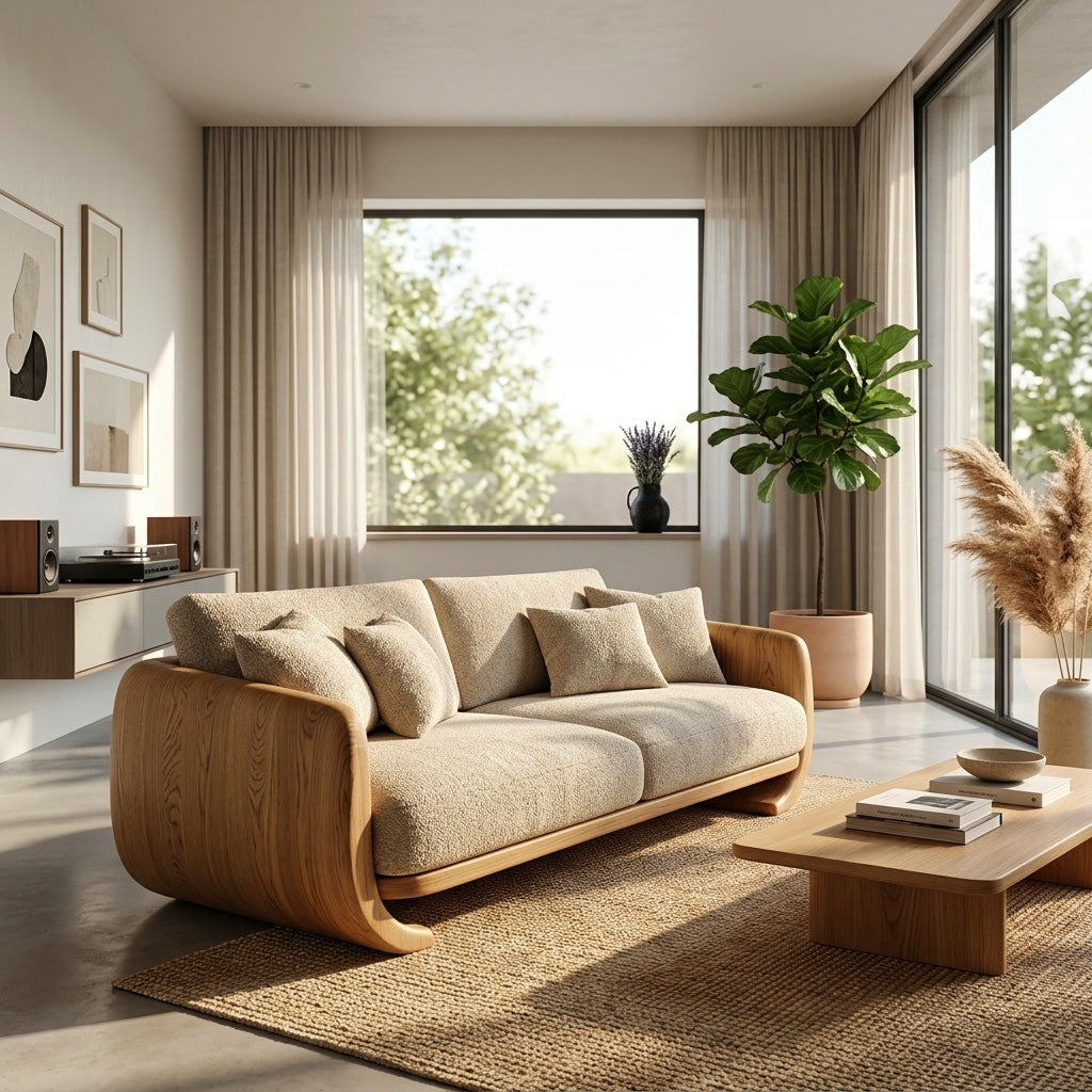 Organic Modern Curved Wood Sofa For Living Room