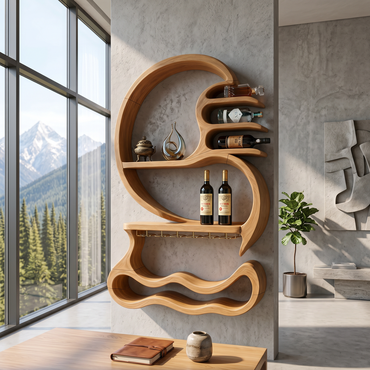 Rustic Wall Mounted Wine Display For Lounge Area