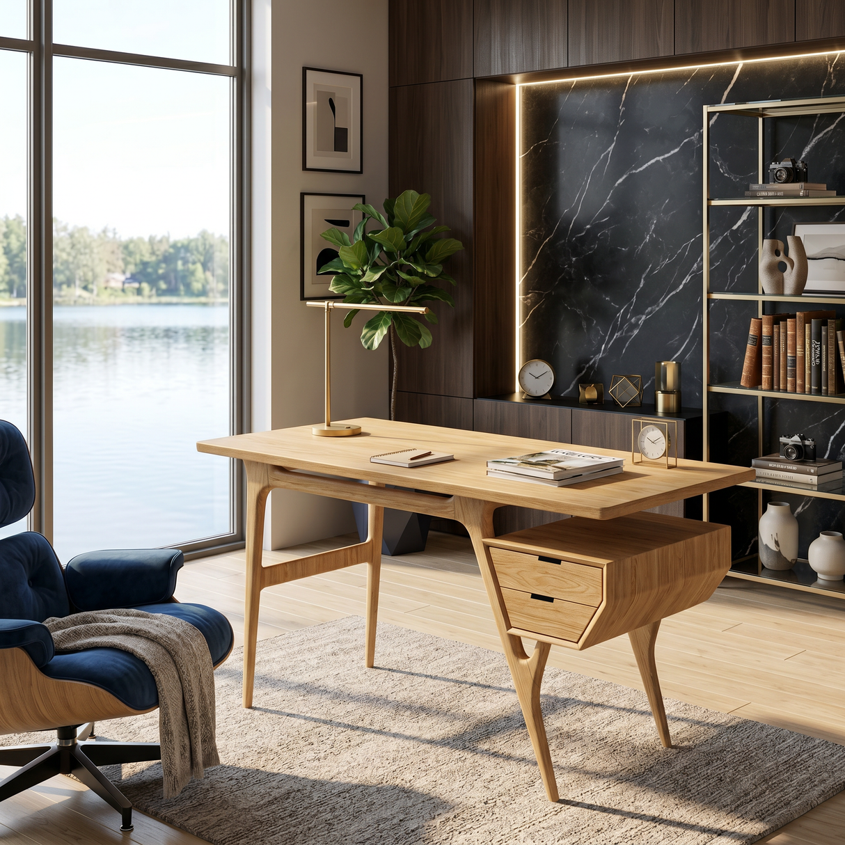 Mid Century Wooden Desk For Creative Studio Workspace