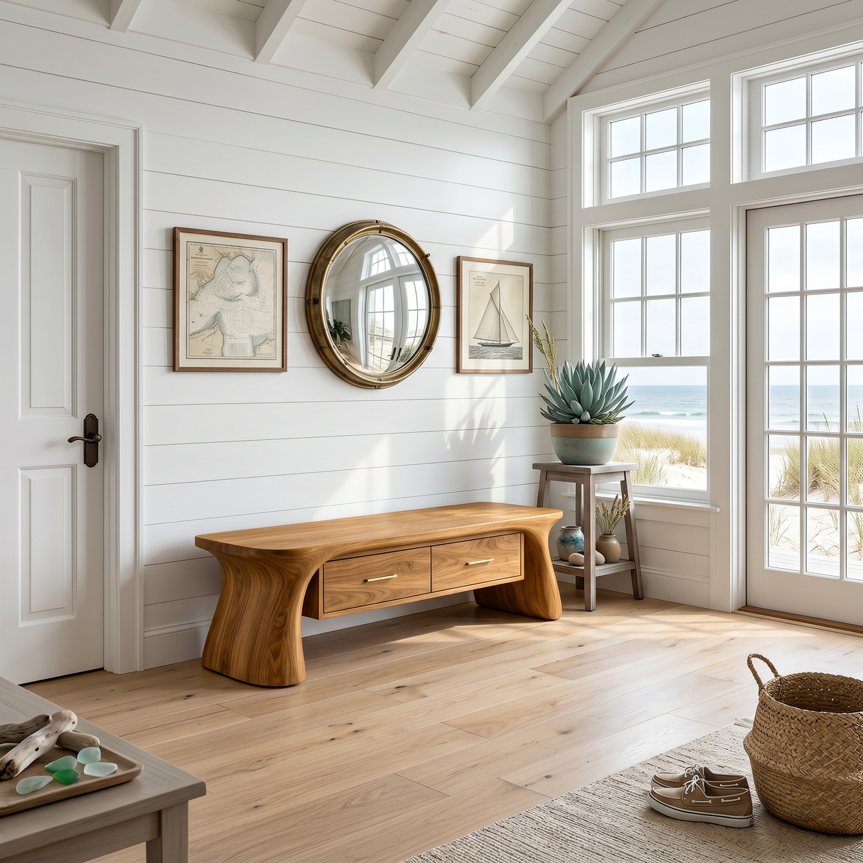 Minimalist Arched Base Bench For Foyer Interior Space