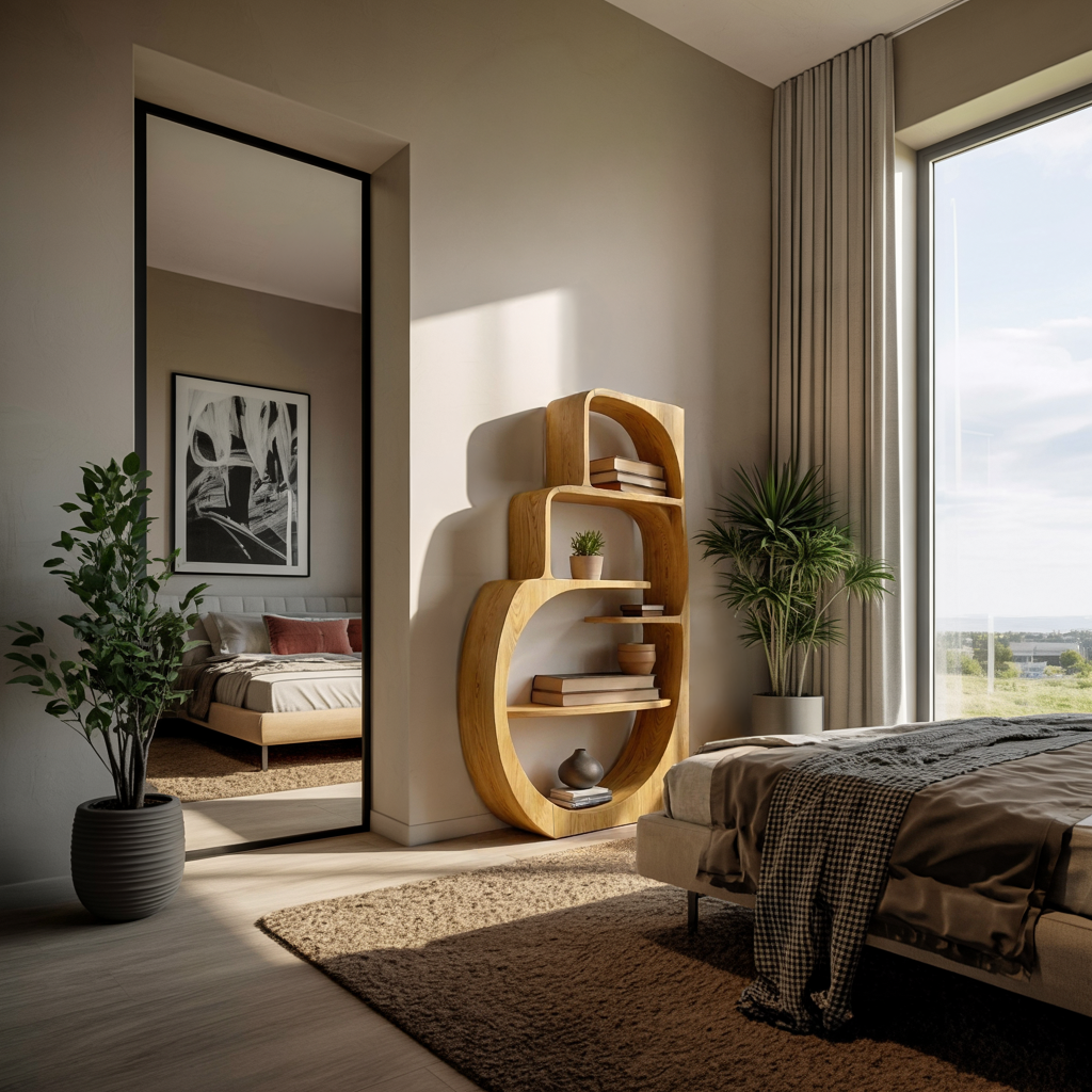 Organic Wood Bookshelf With Multiple Storage Levels For Living Room
