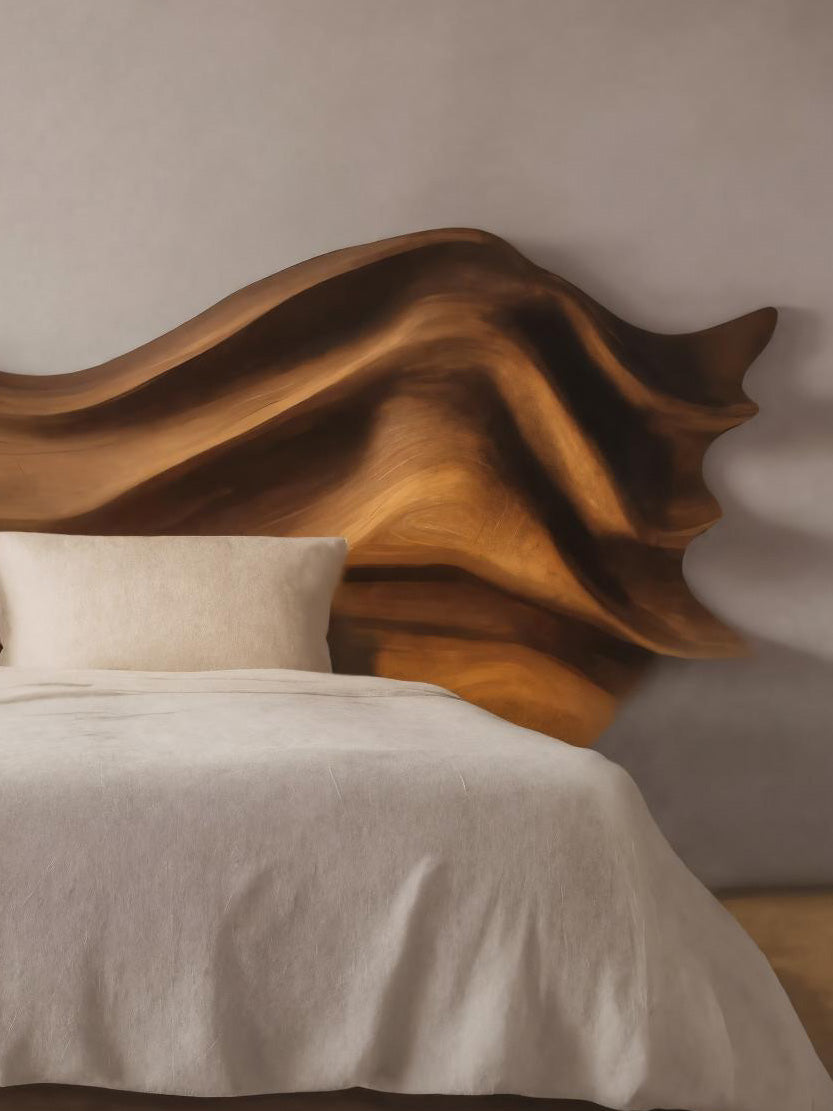 Artistic Sculptural Headboard With Wave Carving For Bedroom