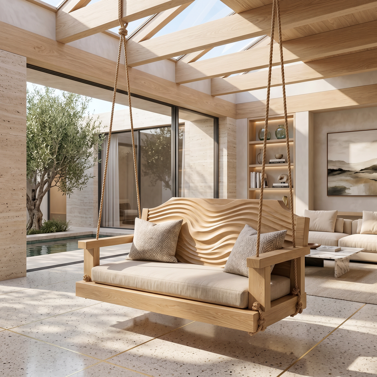 Contemporary Sculptural Back Indoor Swing Reading Corner Interior
