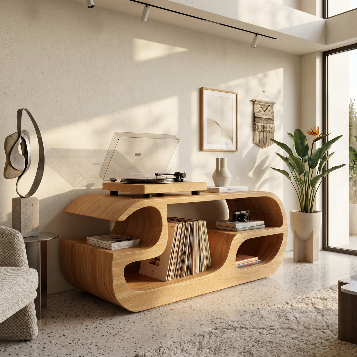 Minimalist Curved Record Player Stand City Apartment