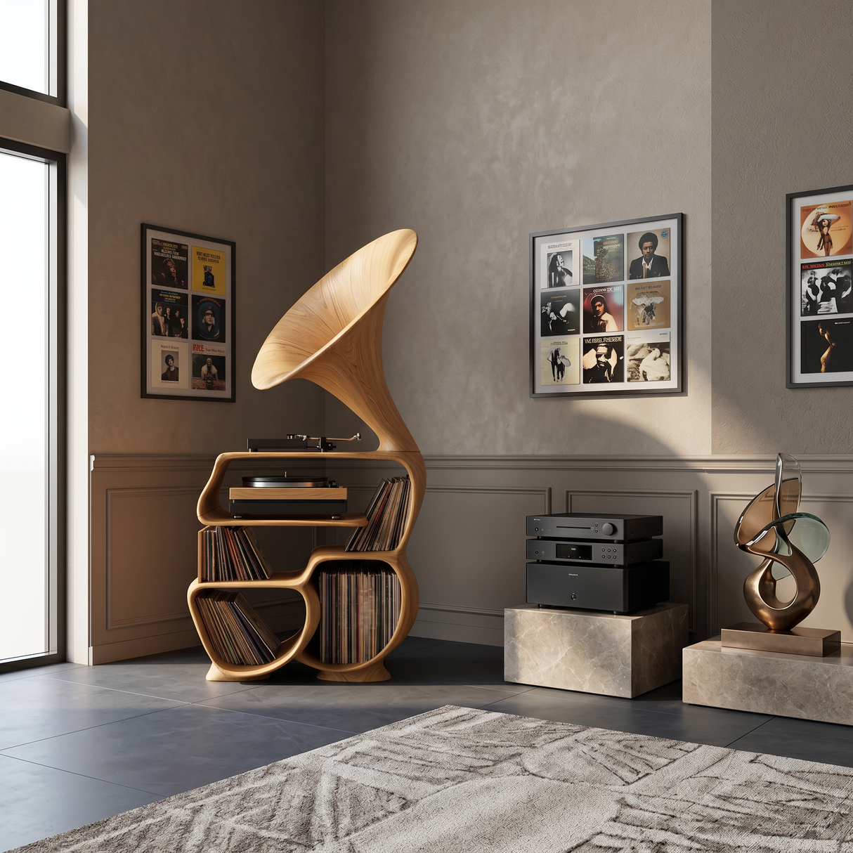 Mid Century Record Player Stand For Bedroom Decor