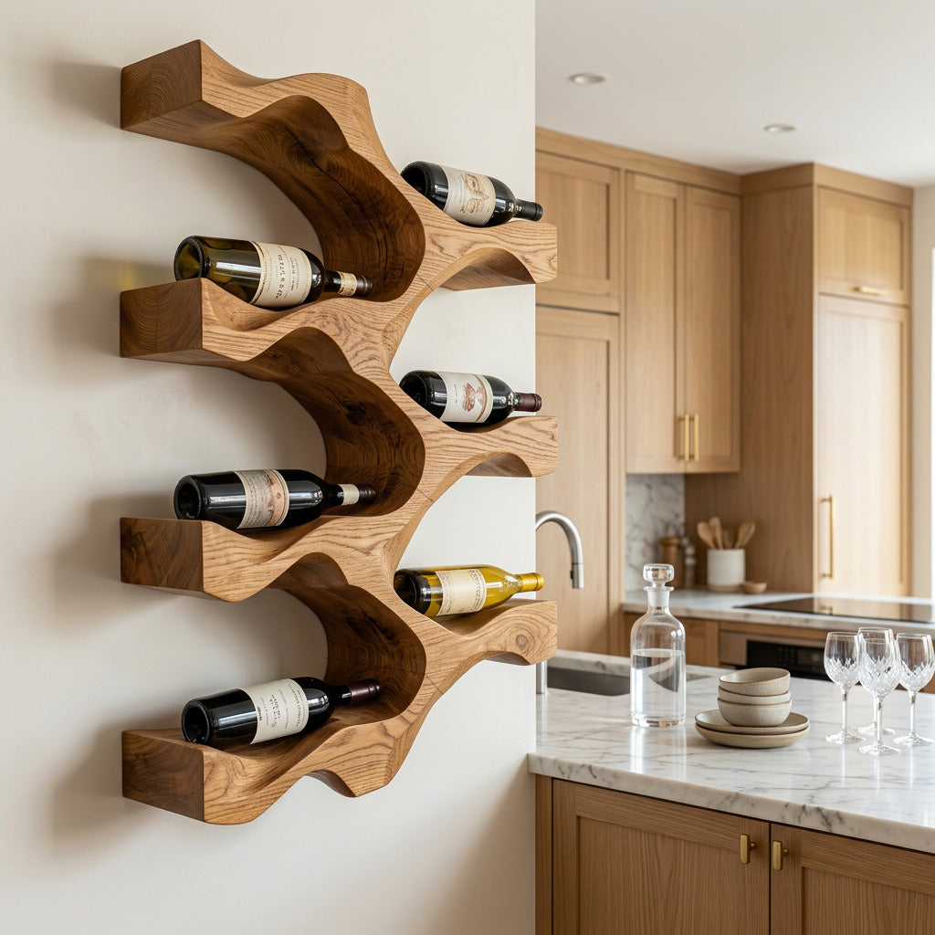 Artistic Natural Wood Wine Rack For Modern Kitchen Wall Decor