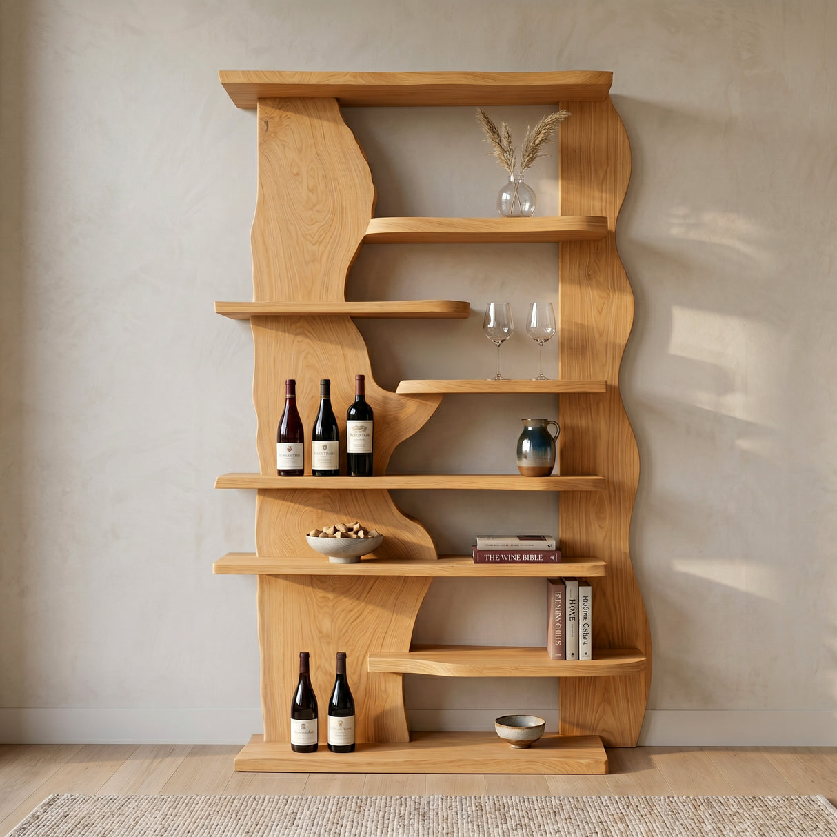Organic Live Edge Wooden Standing Shelf For Living Room