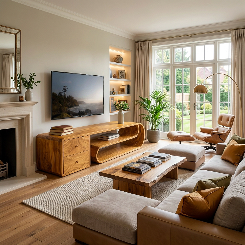 Wooden TV Console With Drawers For Living Room Setup