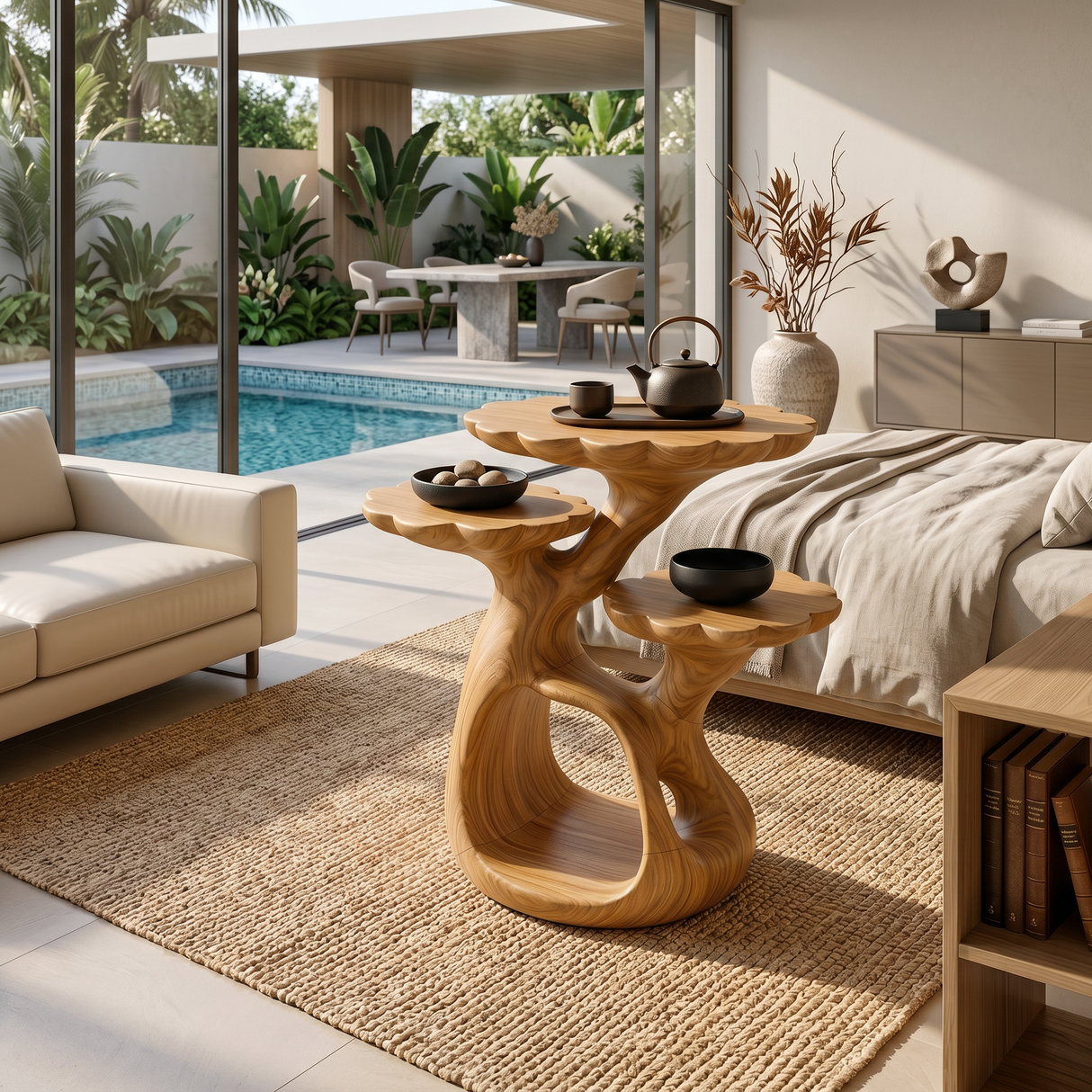 Organic Floral Top Side Table Garden Villa