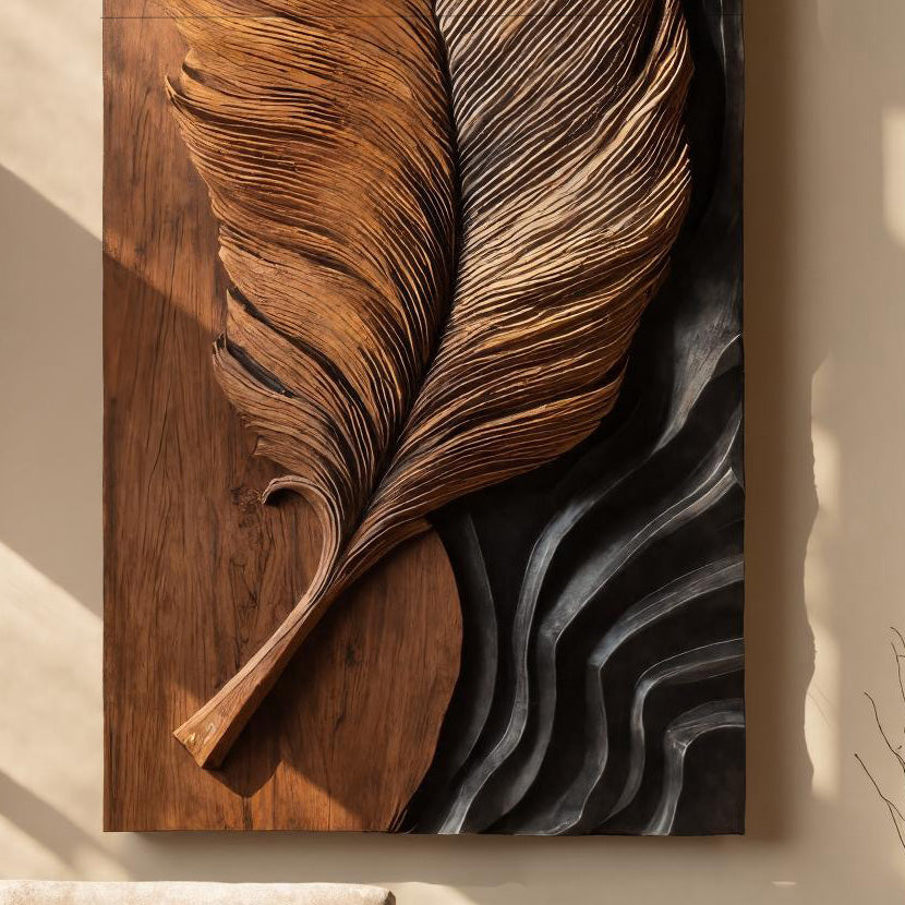 Luxury Wooden Feather Wall Art For Living Room