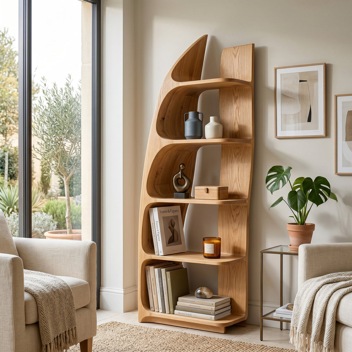 Organic Sculptural Wooden Standing Shelf For Hallway Decor