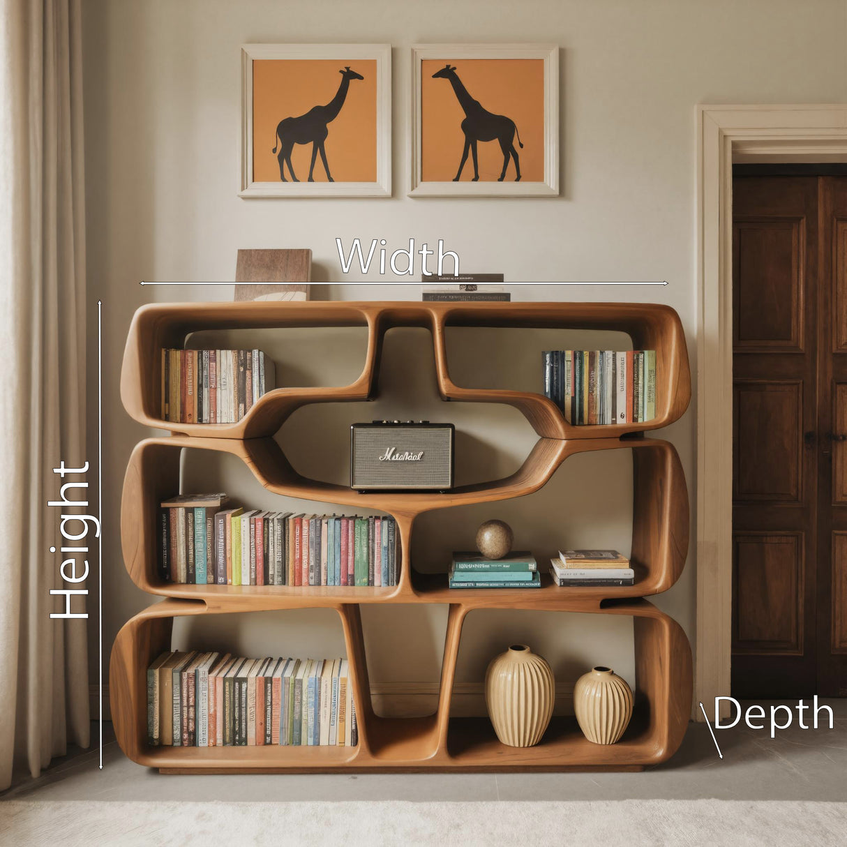 Modern Sculptural Bookshelf With Organic Curves For Living Room