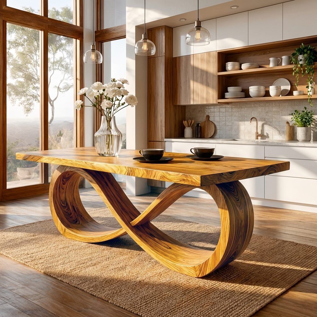 Modern Wooden Dining Table With Sculptural Base For Dining Room