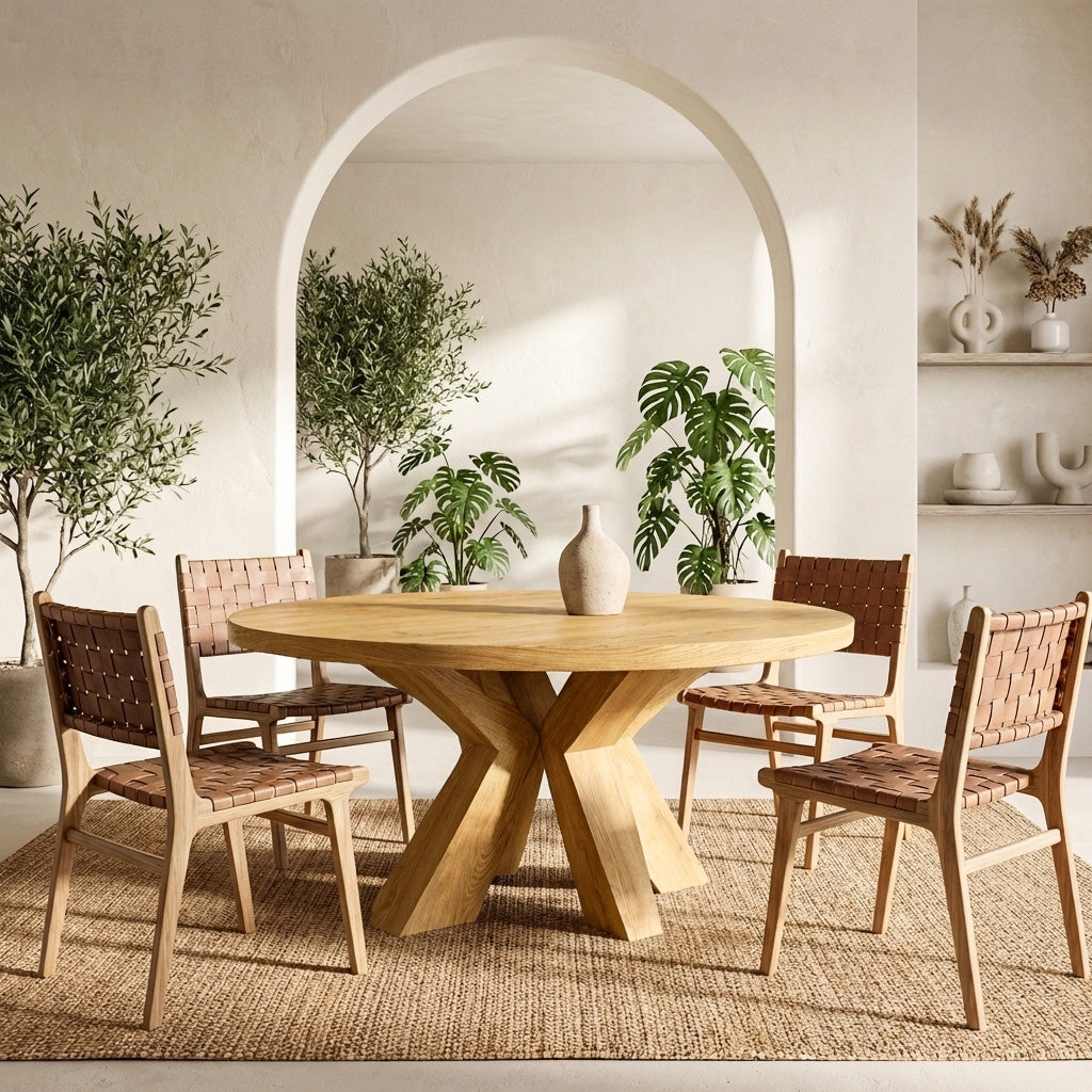 Organic Wooden Dining Table With Multi-Branched Base For Kitchen