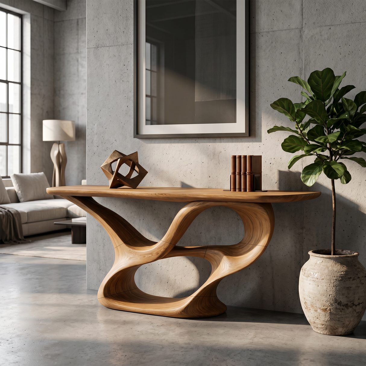 Organic Carved Console Table Contemporary Entryway