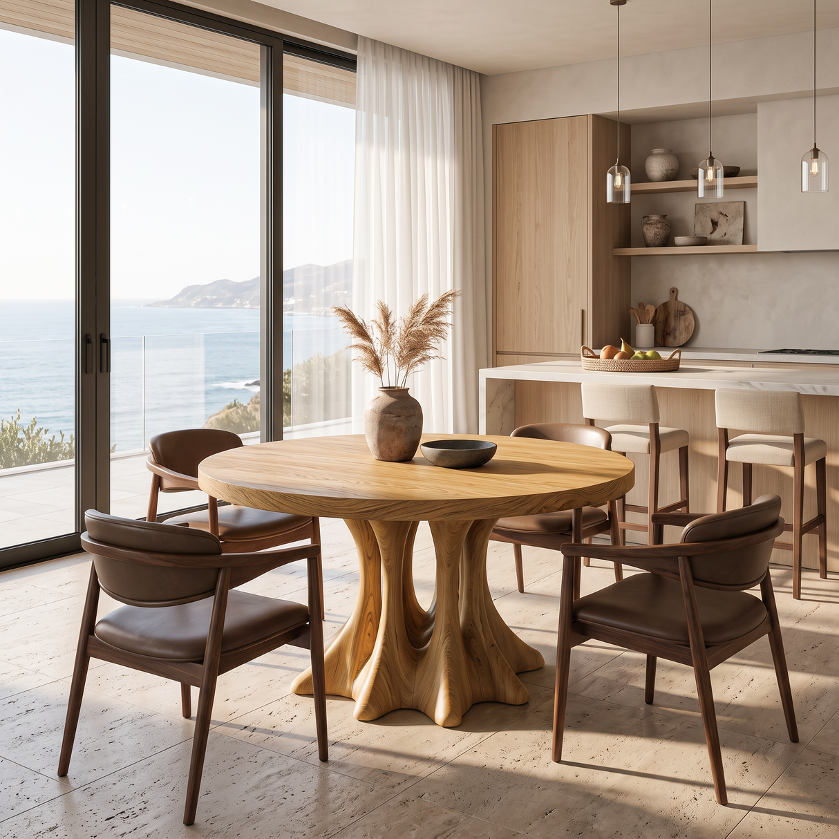Modern Round Dining Table Multi Column Pedestal For Designer Dining