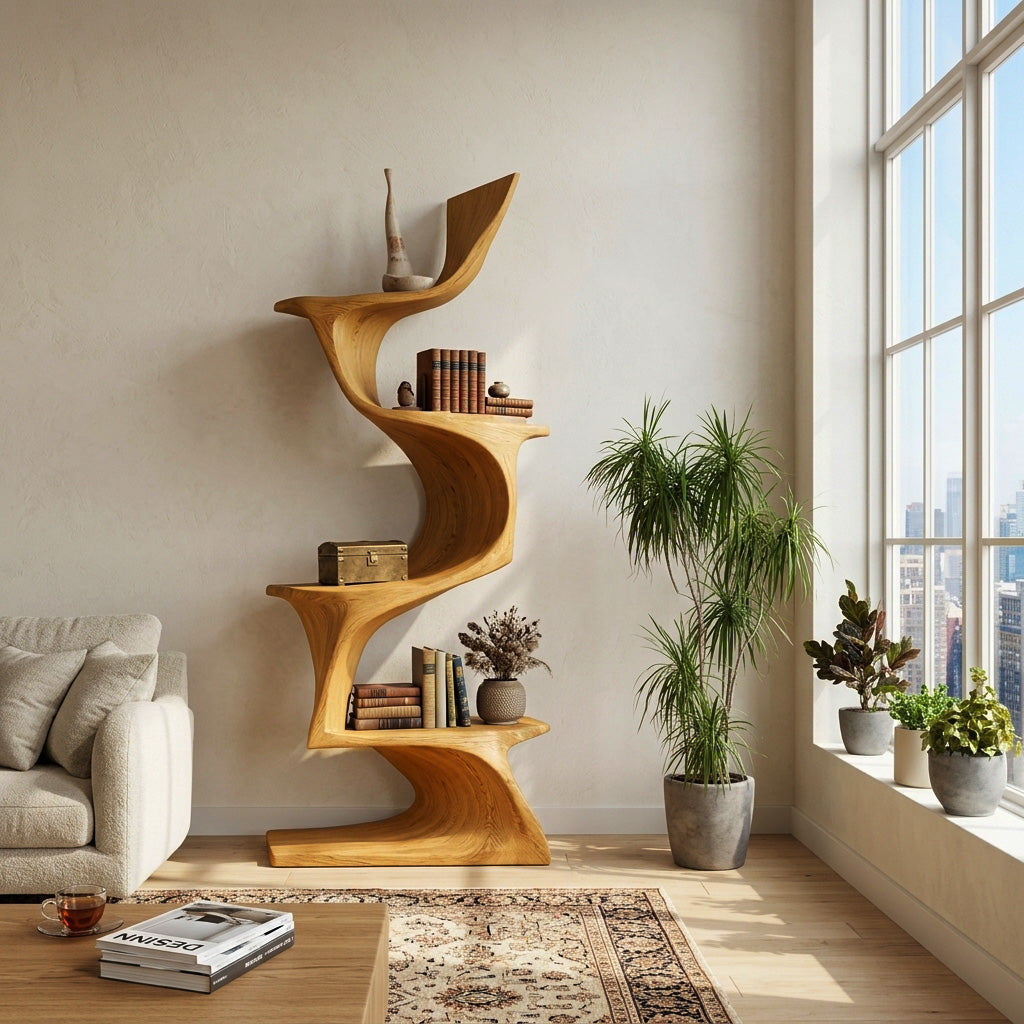 Organic Modern Natural Wood Bookshelf For Home Decor Corner