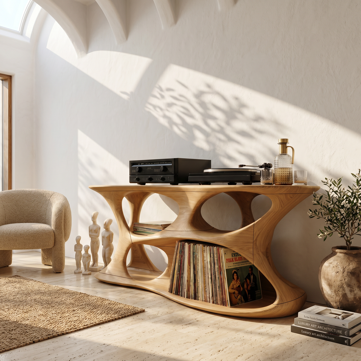 Minimalist Vinyl Storage Stand For Studio Living Space