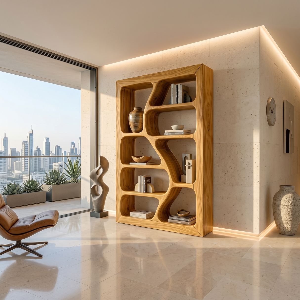 Organic Wooden Storage Shelf For Spa Interiors