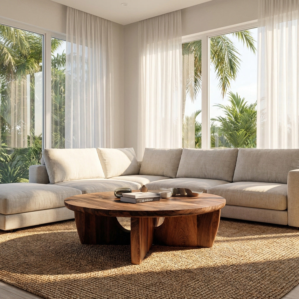Round Wooden Coffee Table Unique Base Design For Home