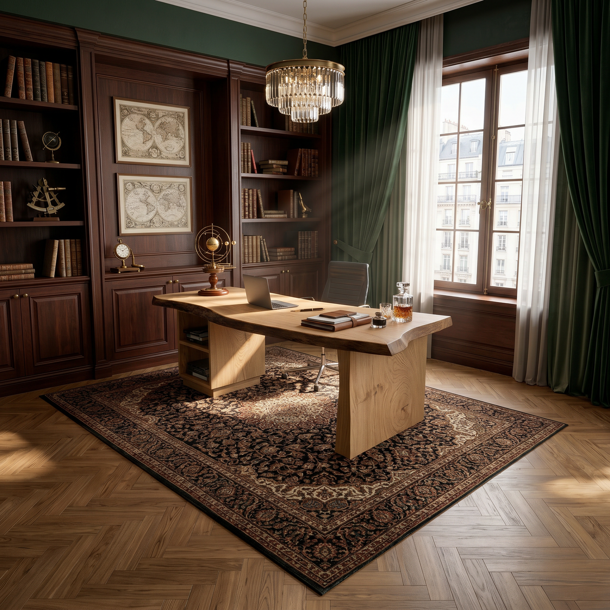 Luxury Executive Desk With Live Edge Top For Classic Home Office