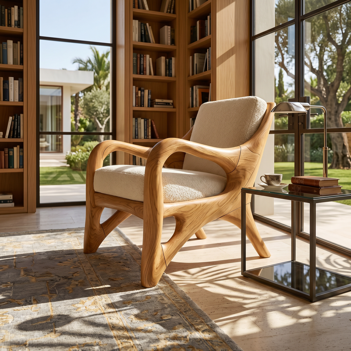 Organic Wood Reading Chair with Contemporary Artistic Form