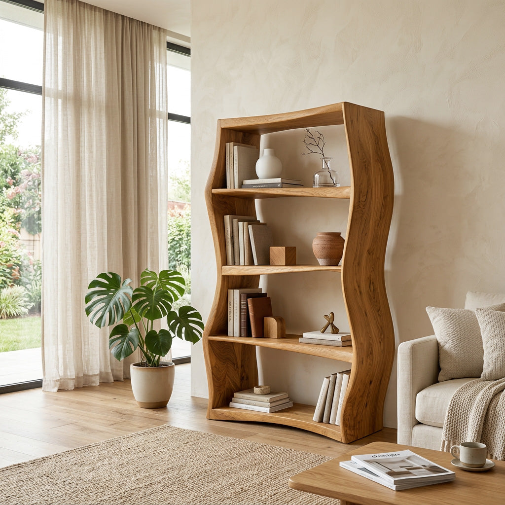 Elegant Natural Wood Bookshelf For Living Room Storage