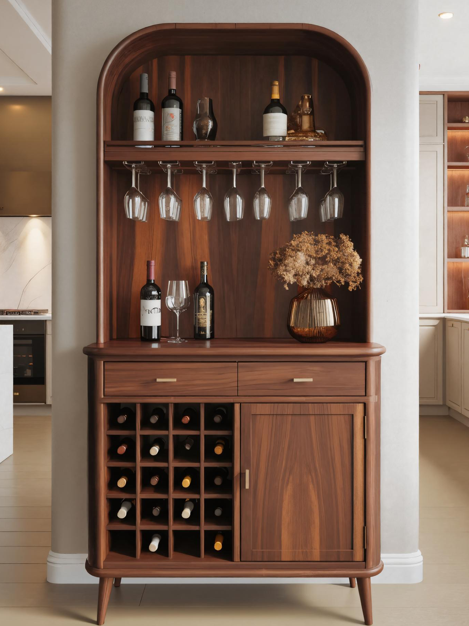 Mid Century Arched Wine Cabinet For Kitchen