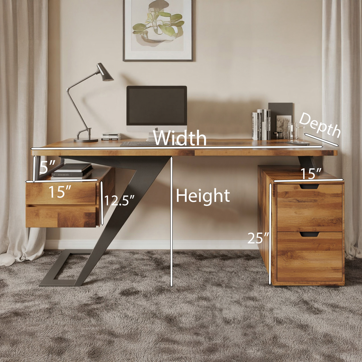 Modern Desk With Z Frame And Drawers For Home Office