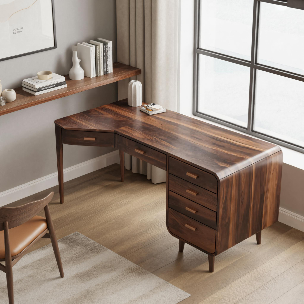 Sculptural Curved Desk With Storage For Home Or Office