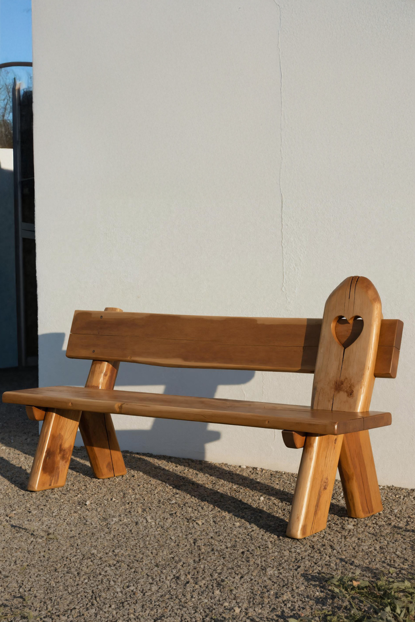 Rustic Handmade Bench With Heart Cutout For Garden Or Porch