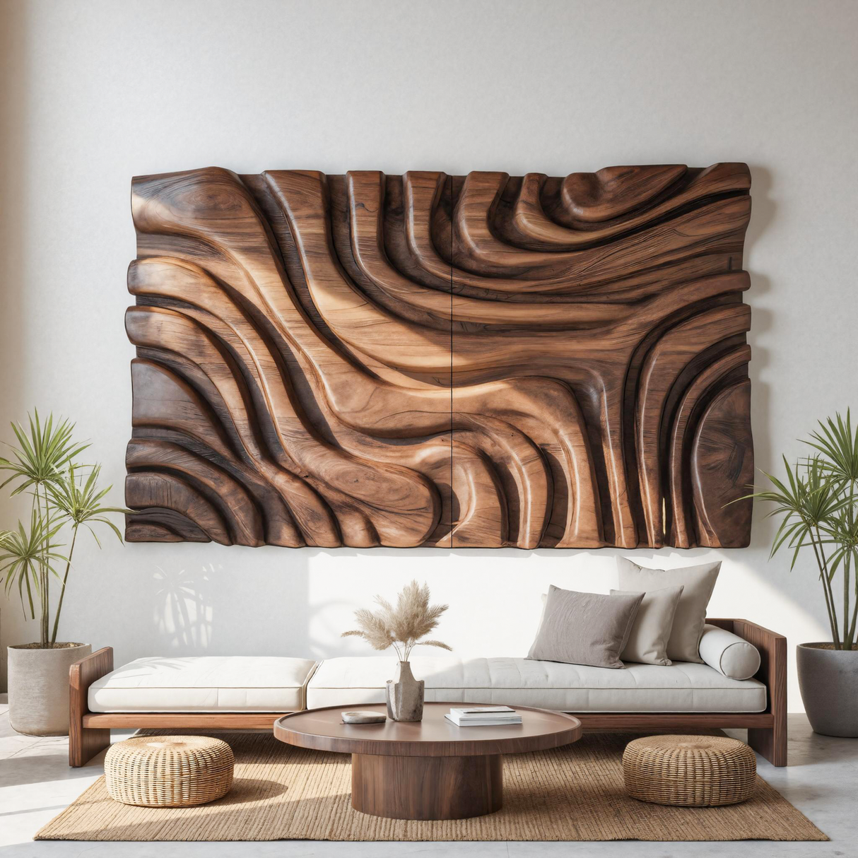 Contemporary Sculptural Wall Art With Bold Carved Layers For Bedroom