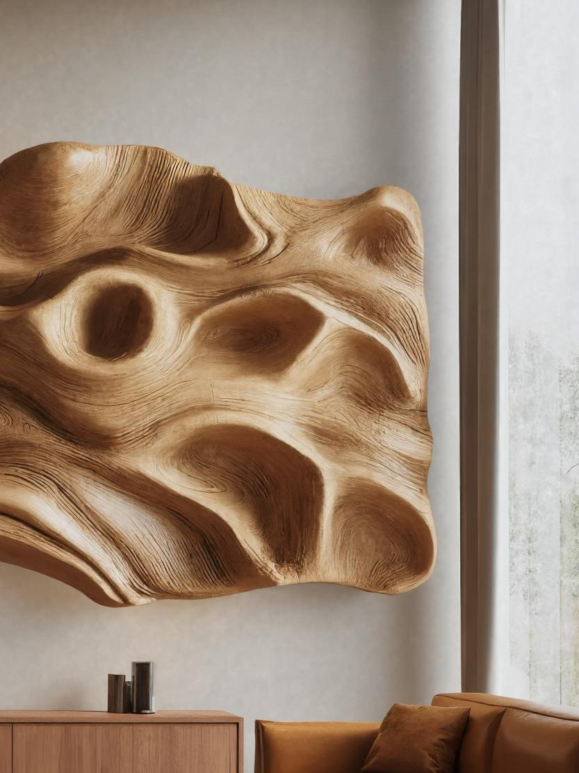 Large Abstract Carved Wall Sculpture For Living Room