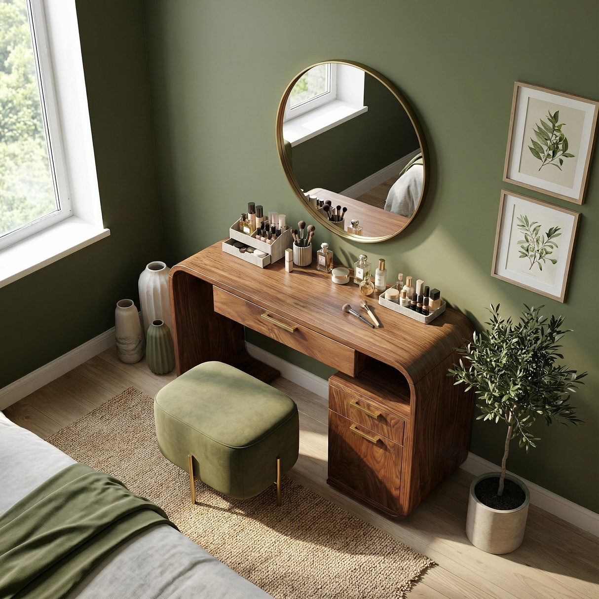 Modern Sculptural Vanity Table Bedroom Dressing Area Makeup Space