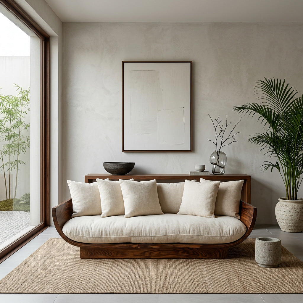 Wooden Sofa With Curved Form For Living Room