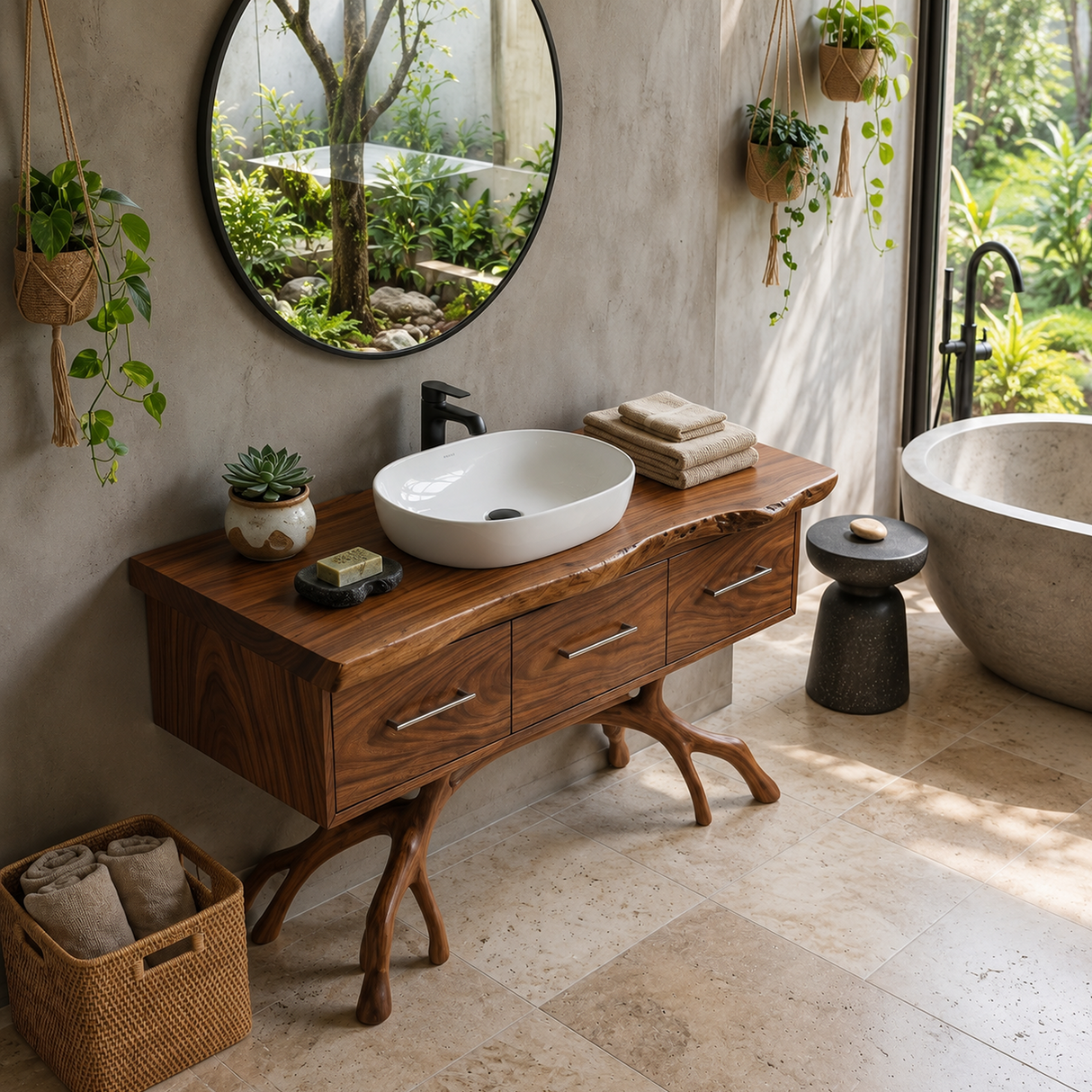 Tropical Wooden Vanity Cabinet With Drawers Spa Bathroom