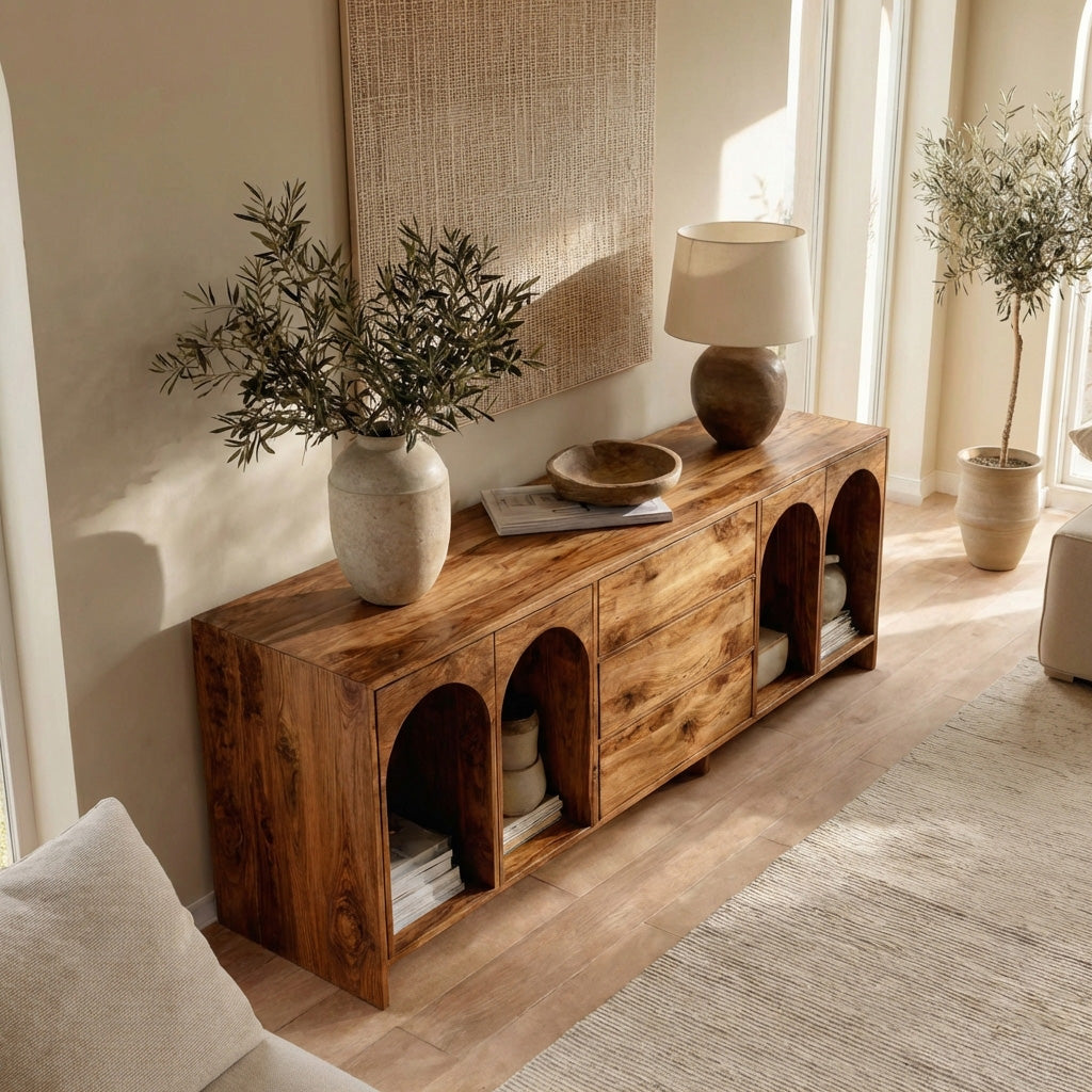 Modern Wooden Sideboard With Arched Compartments For Living Room